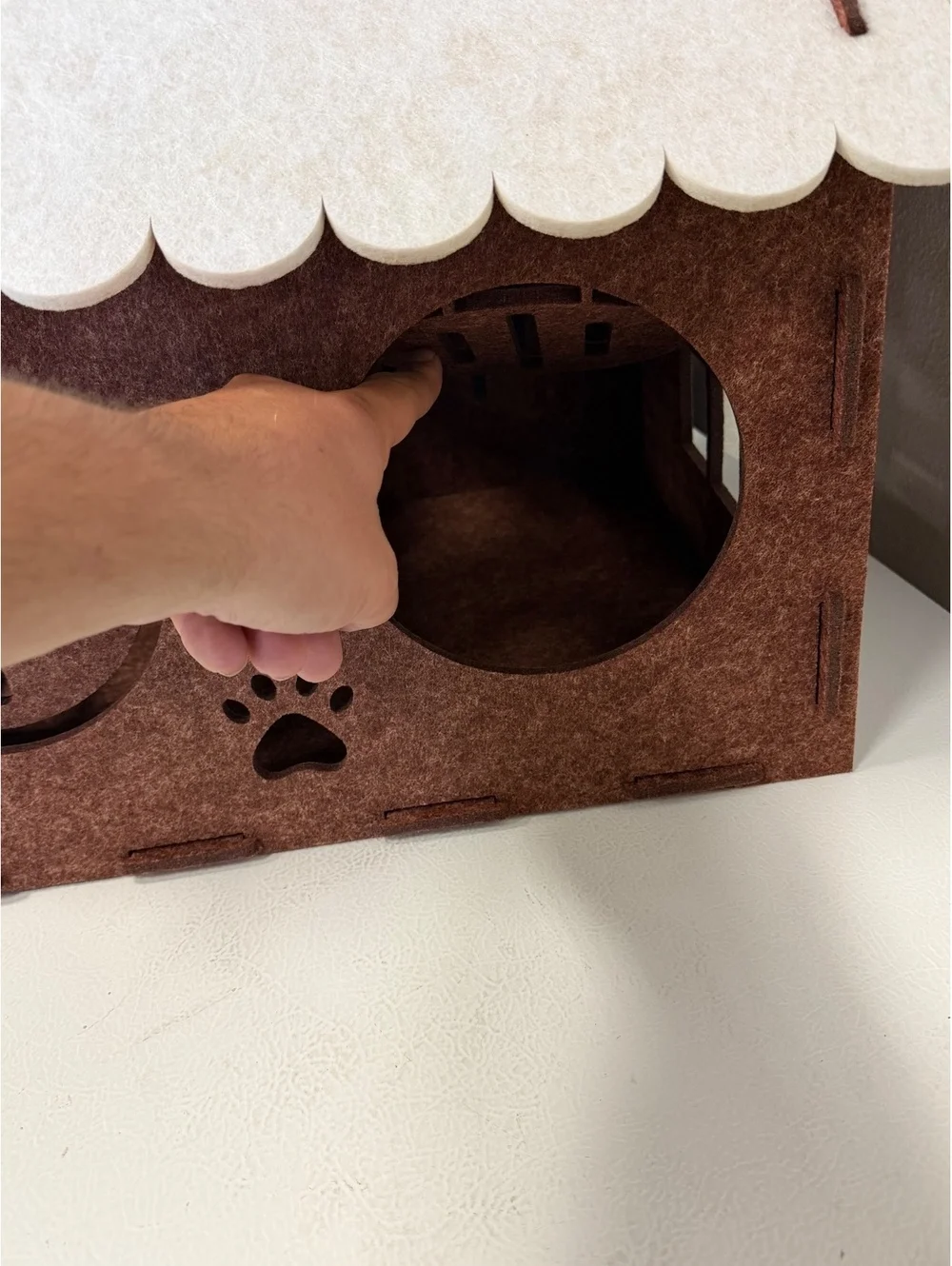 Felt Cat House Condo Indoor Kitten Bed Cave Pet Playhouse Brown Cream 19